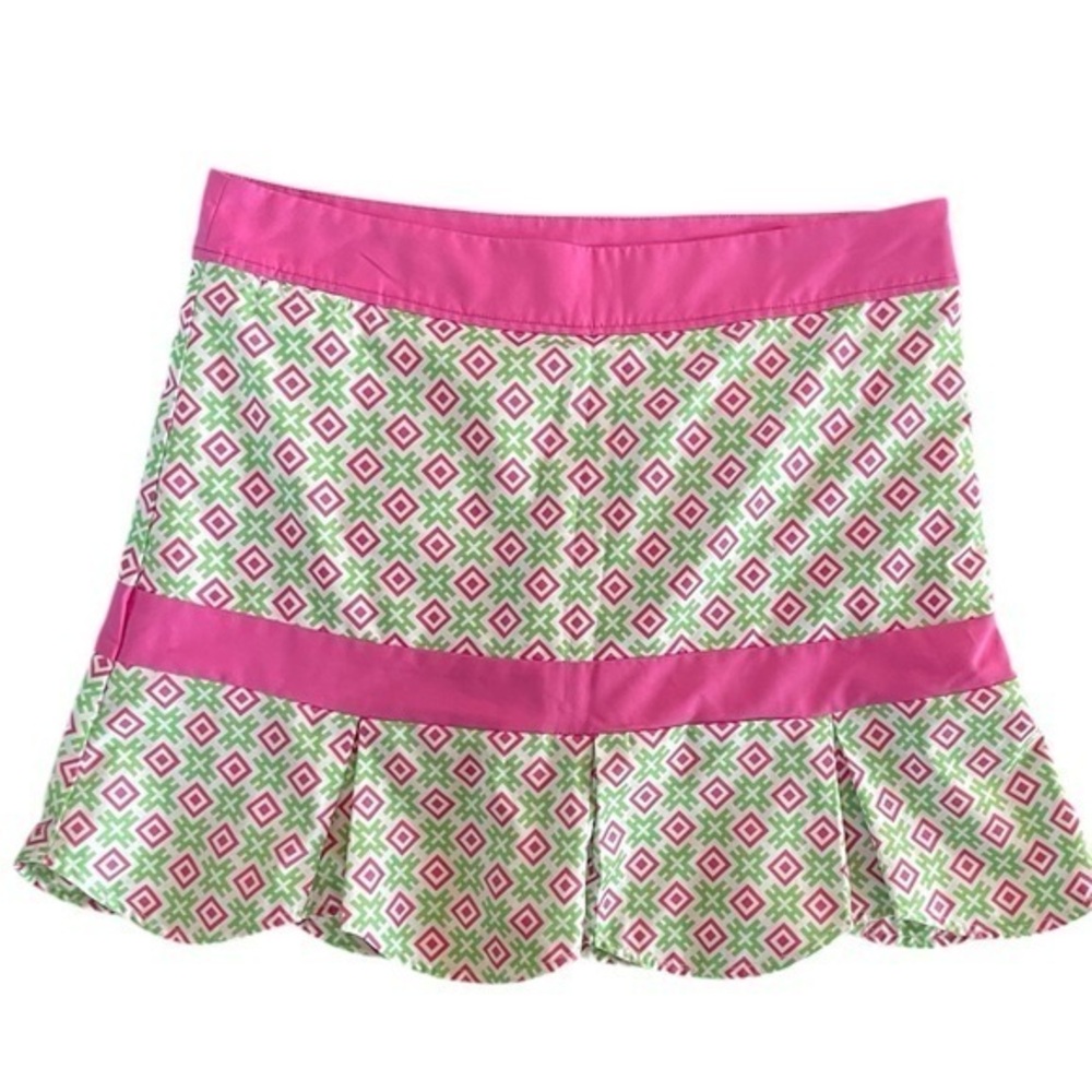 BIRDIES & BOWS Golf‎ Pickleball Pink Green Preppy Pleated Skirt Size 6